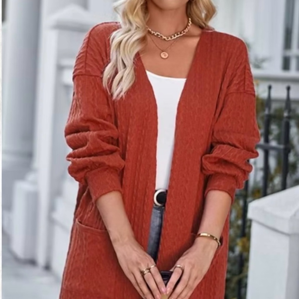Pink Rose Women's Rust Open-Front Cardigan